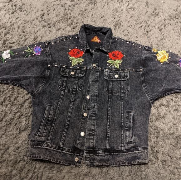 Floral Embroidered Studded Jean Jacket - Picture 6 of 6